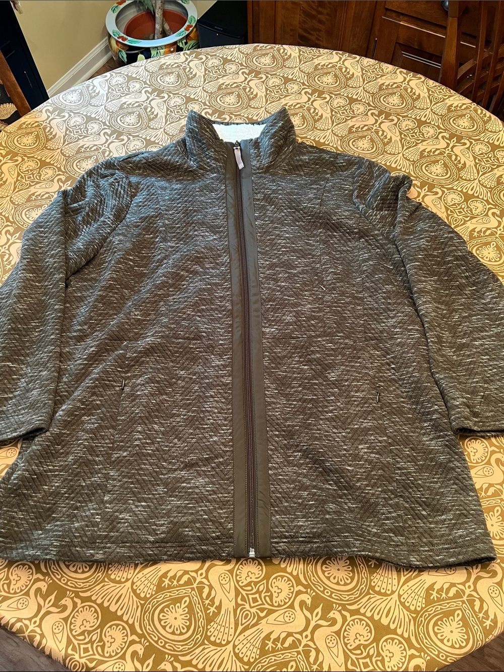 Talbots Quilted Zip-Front Jacket - Charcoal with Accents